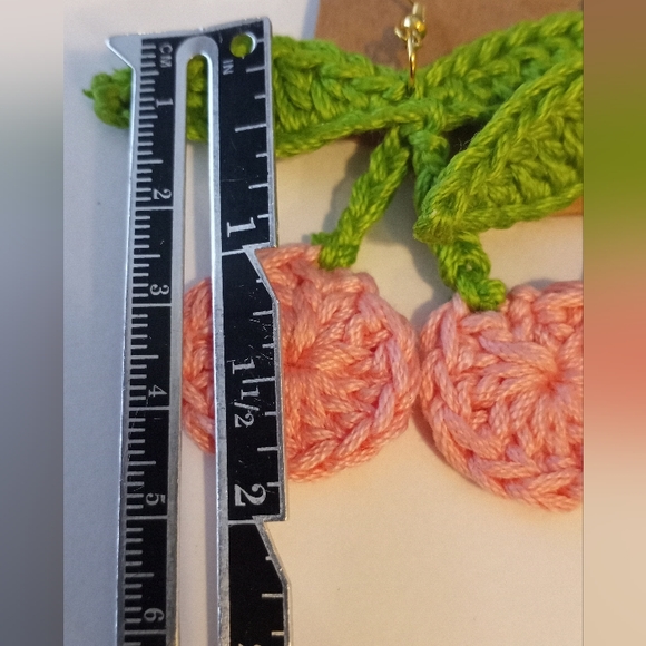 Cherry Red earrings handmade crochet  handcrafted cute gift made by seller - Picture 6 of 7